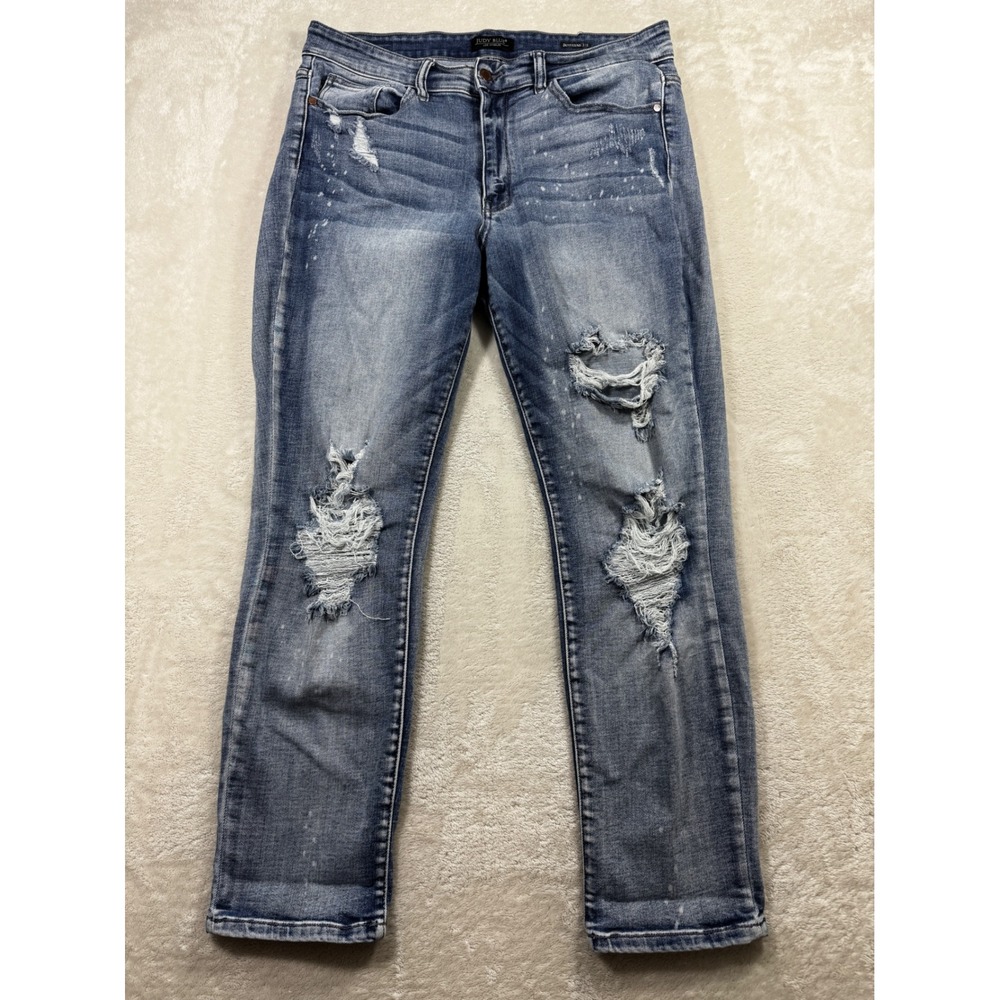 Judy Blue Womens Boyfriend Distressed Blue Denim Jeans 16W Meas: 35x28.5